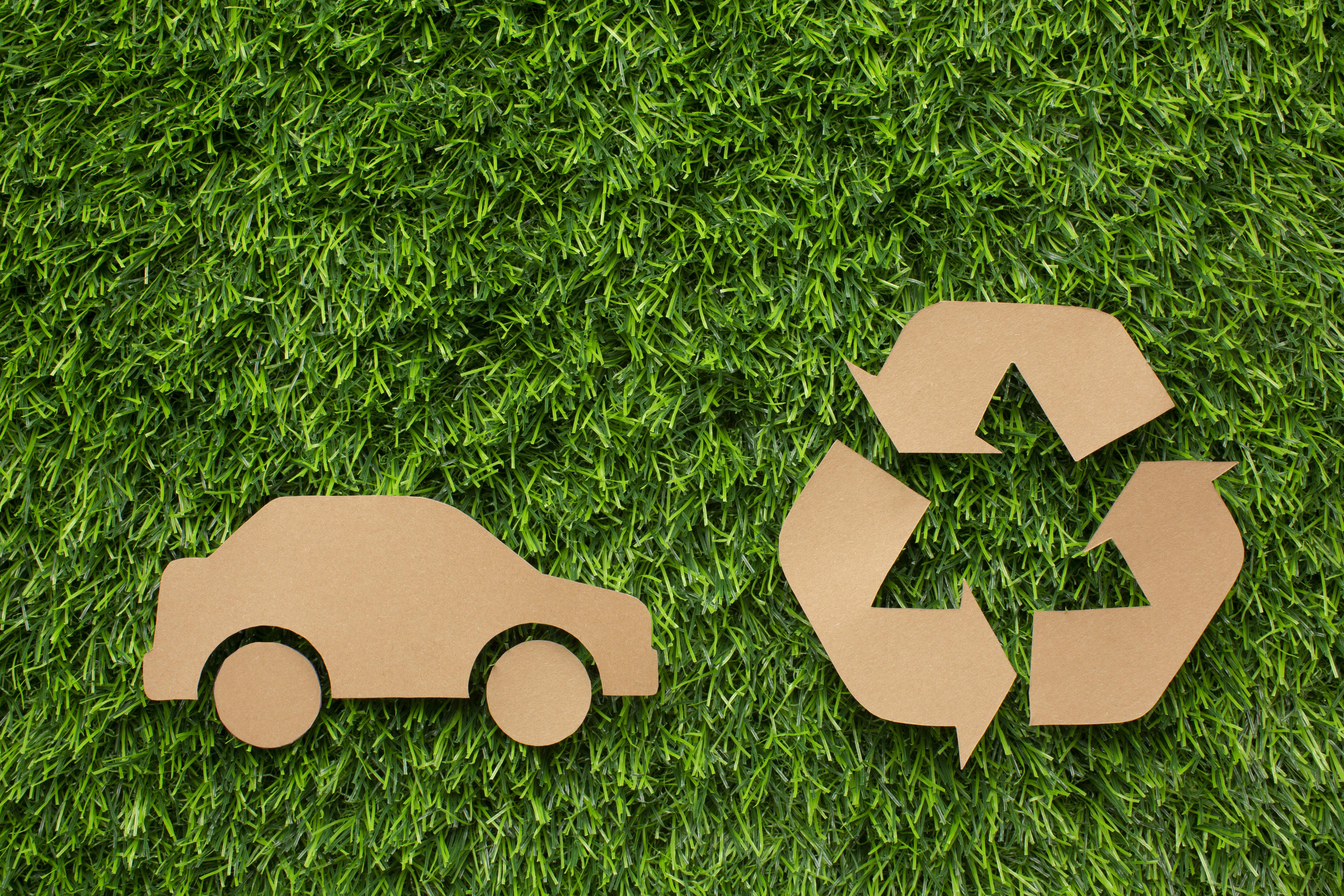 cartoon-car-and-recycle-sign-in-grass